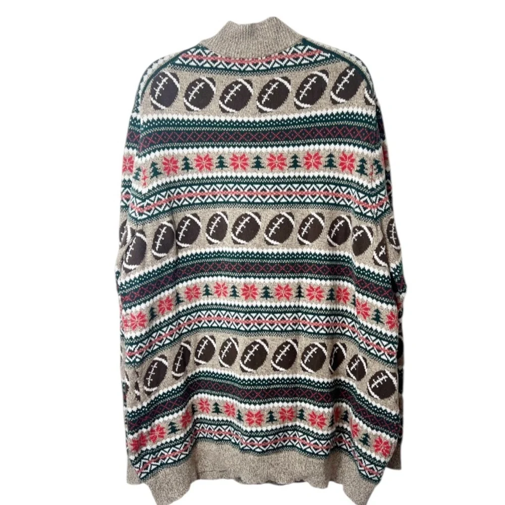 The Foundry Quarter Zip Christmas Fair Isle Football Sweater Sports Holiday 2XLT